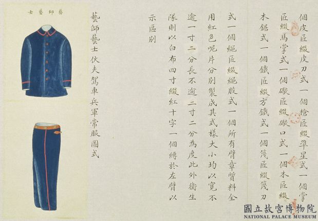 奏為擬定禁衛軍服色章記(附圖式)